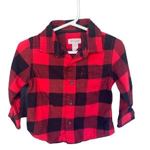 Cat & Jack Flannel Shirt Boys 18mo Red Black Buffalo Check Lumberjack Button Up